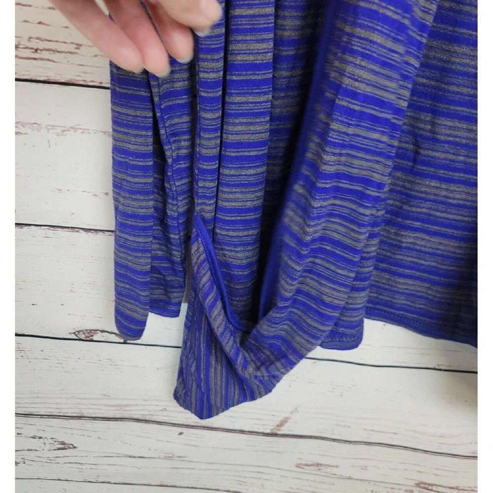 41 Hawthorn Cardigan Sweater Open Front Striped Draped Knit Blue Gray Size Large